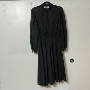 Vintage 70’s Jane Baar New York Black Lace trimmed Midi Dress Size 16